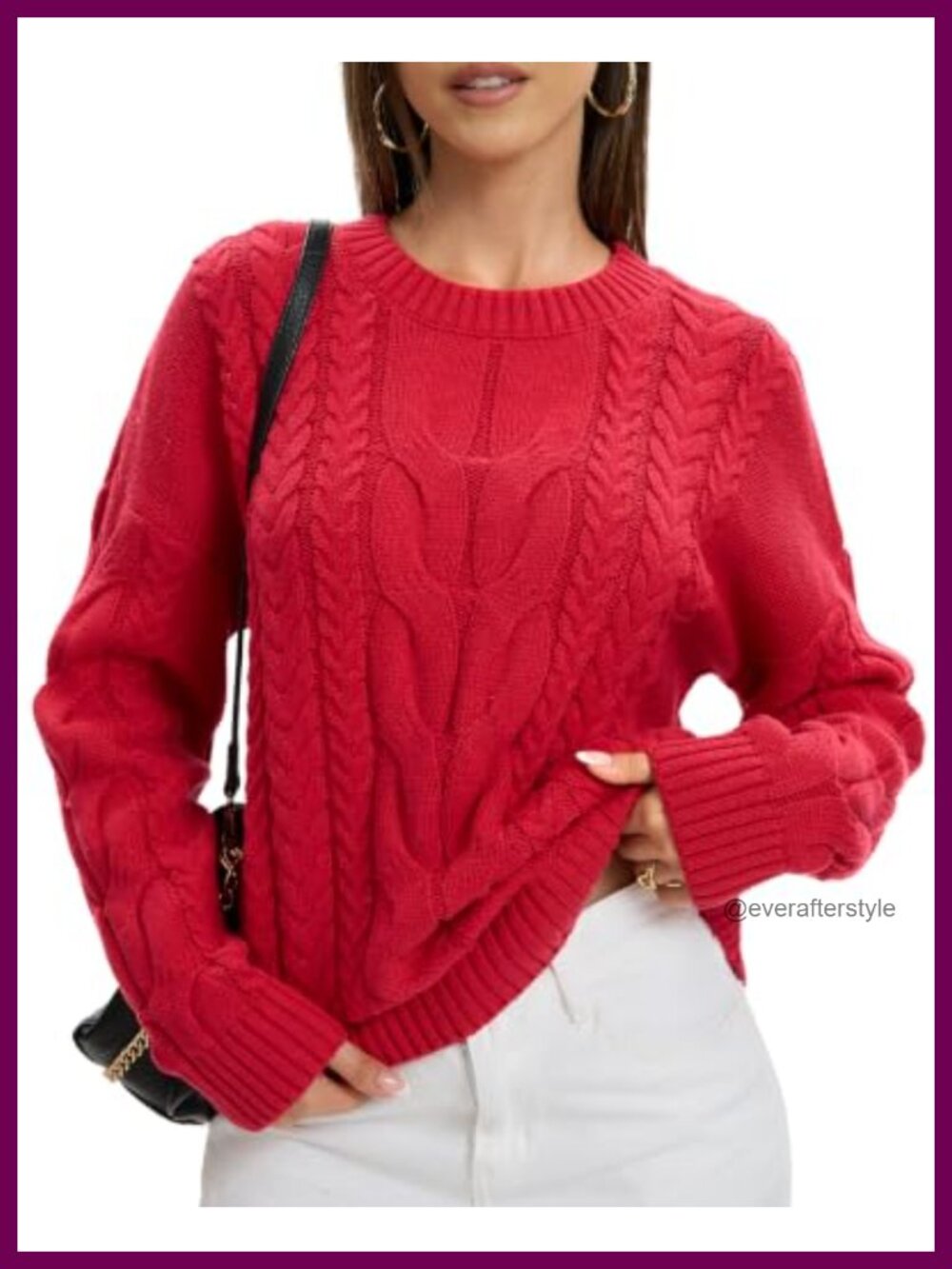 Cable Knit Long Sleeve Crewneck Pullover Sweater Cotton Blend